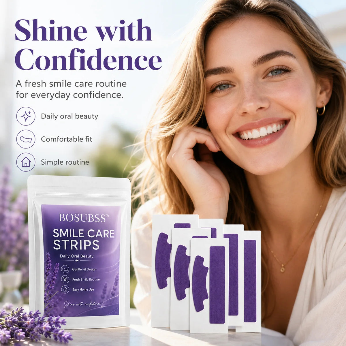 Purple Teeth Whitening Strips with Dry Sticker Format, Portable Oral Care Patches for Home and Travel in 1pcs, 2pcs or 6pcs Labeled Package Options