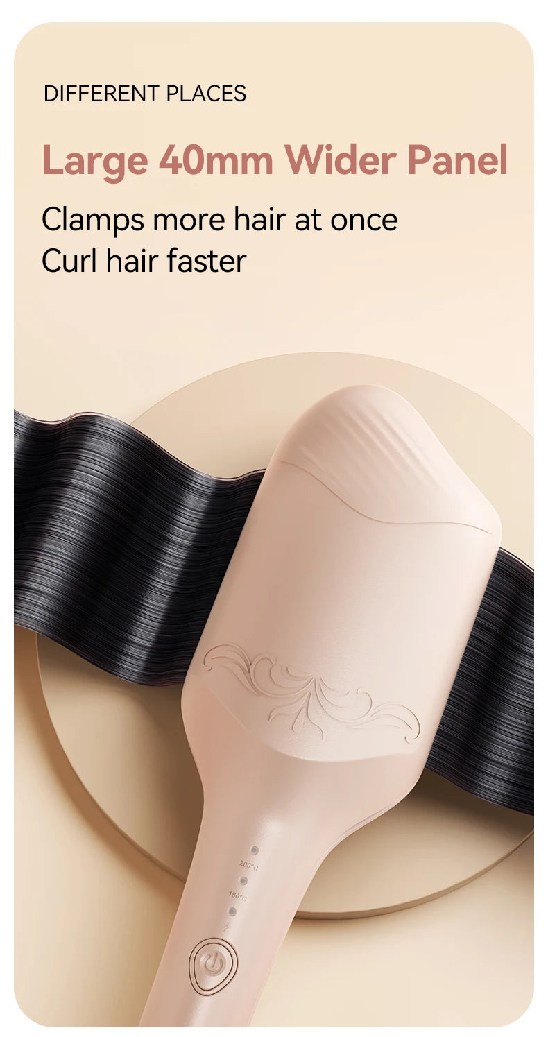 40mm Hair Waver in Beige, Corded Ceramic-Coated Wave Styling Iron with Listed Adjustable Heat, Regional Plug Choices and Without-Box Packaging Option
