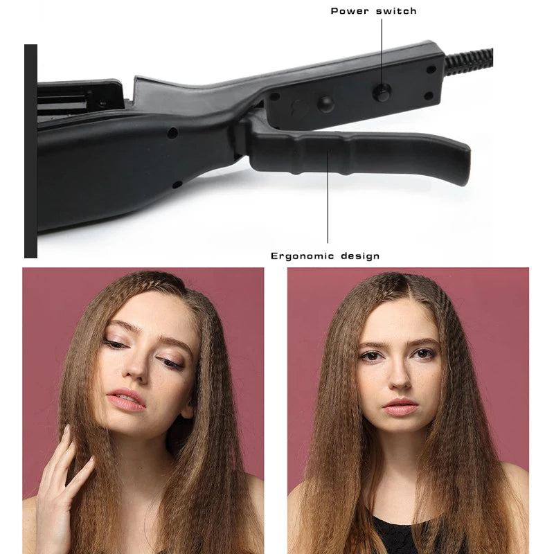 1.5 Inch Hair Crimper with Tourmaline Ceramic Coated Plates, Corrugated Wave Styling Iron for Home and Salon with US Plug and Box Options