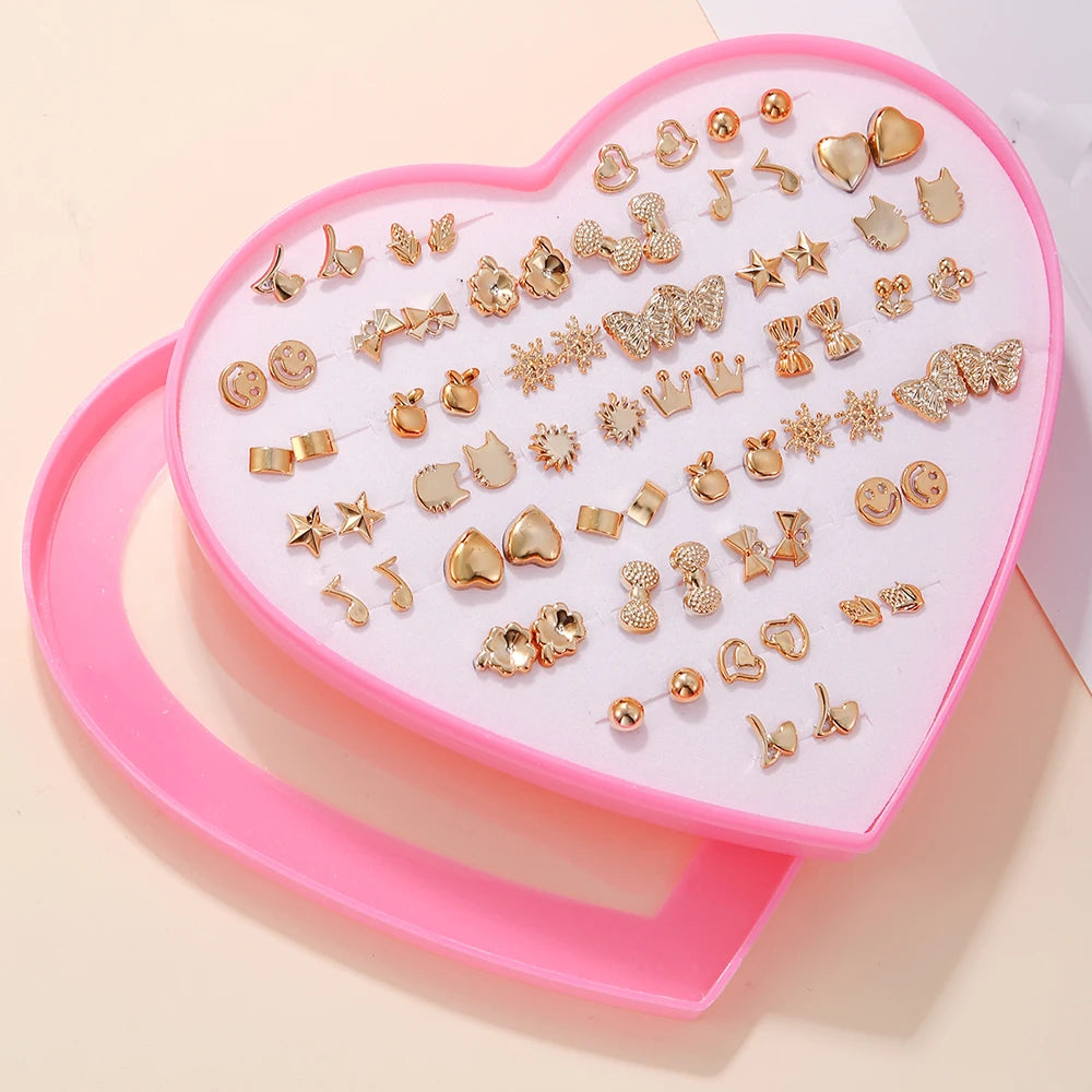 Resin Stud Earrings 36-Pair Random Assortment with Push-Back Closures, Cat, Butterfly and Snowflake Design References for Women's Everyday Fashion