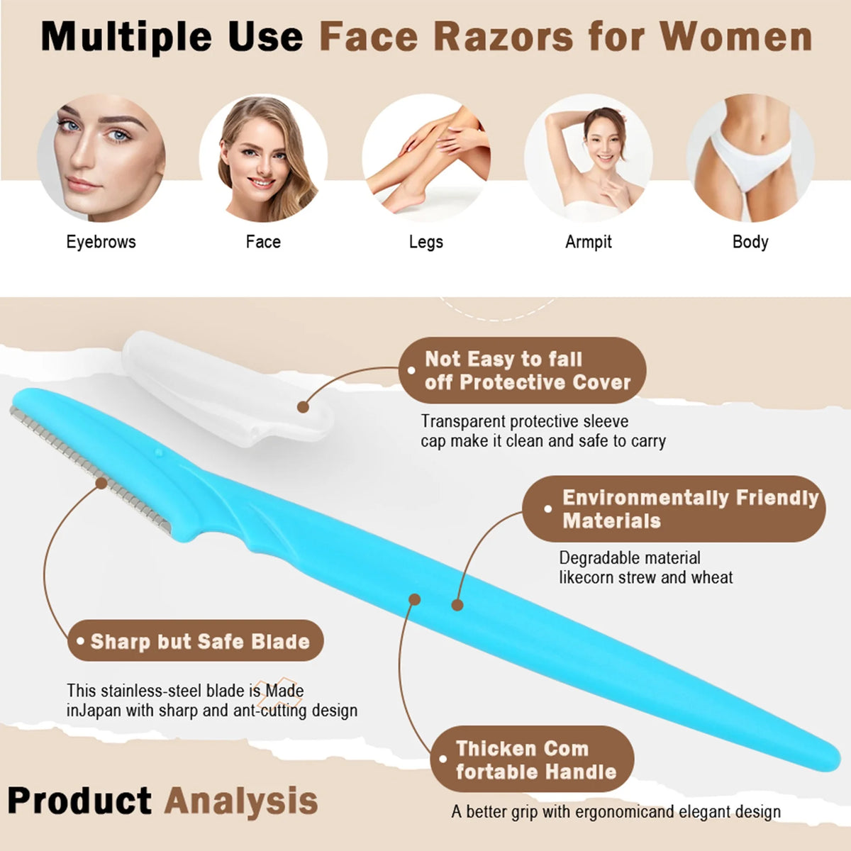 Eyebrow and Face Razors, Black or Multicolor 5, 10, 30 and 40-Piece Grooming Packs with Protective Cover Reference for Adult Women and Men