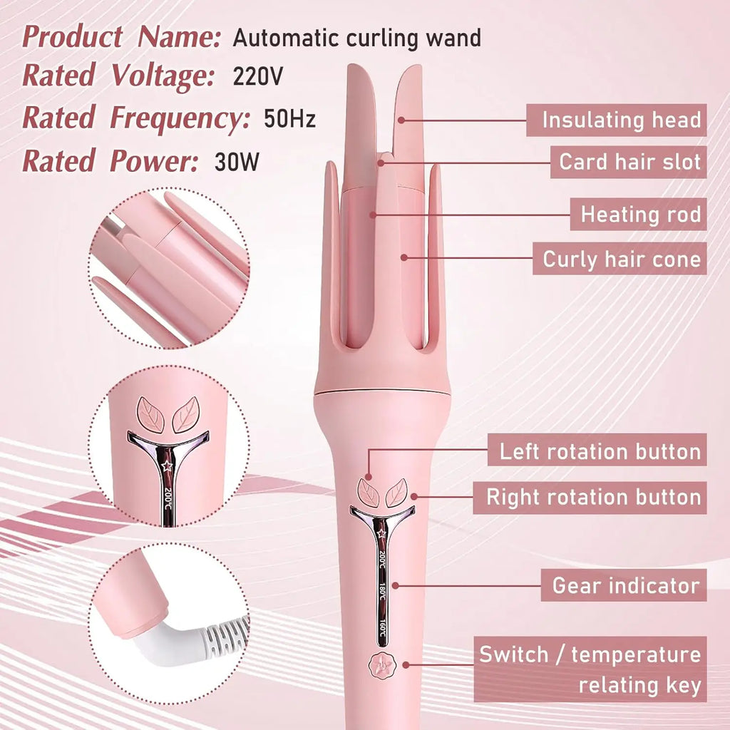 Bidirectional Automatic Curling Iron Model 391, Listed 32mm Ceramic Hair Curler with Three Described Heat Settings and 30-Minute Auto Shut-Off in Pink or Purple