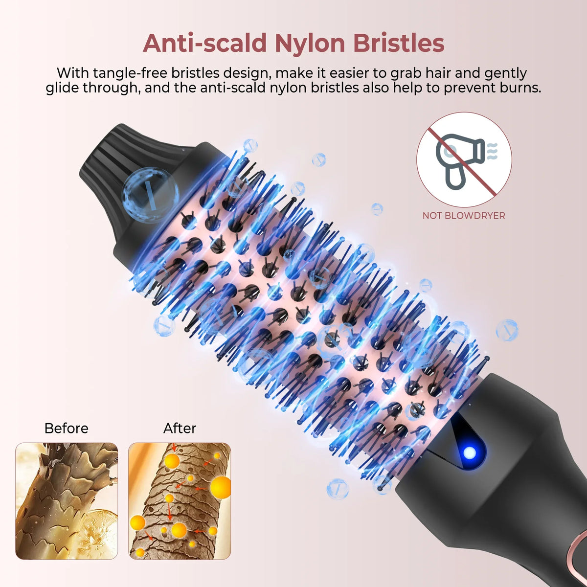 38mm Thermal Styling Brush with Dual PTC Heating, Nine Temperature Settings and 60-Minute Auto Shut-Off, Black Gold Hair Curler and Straightener