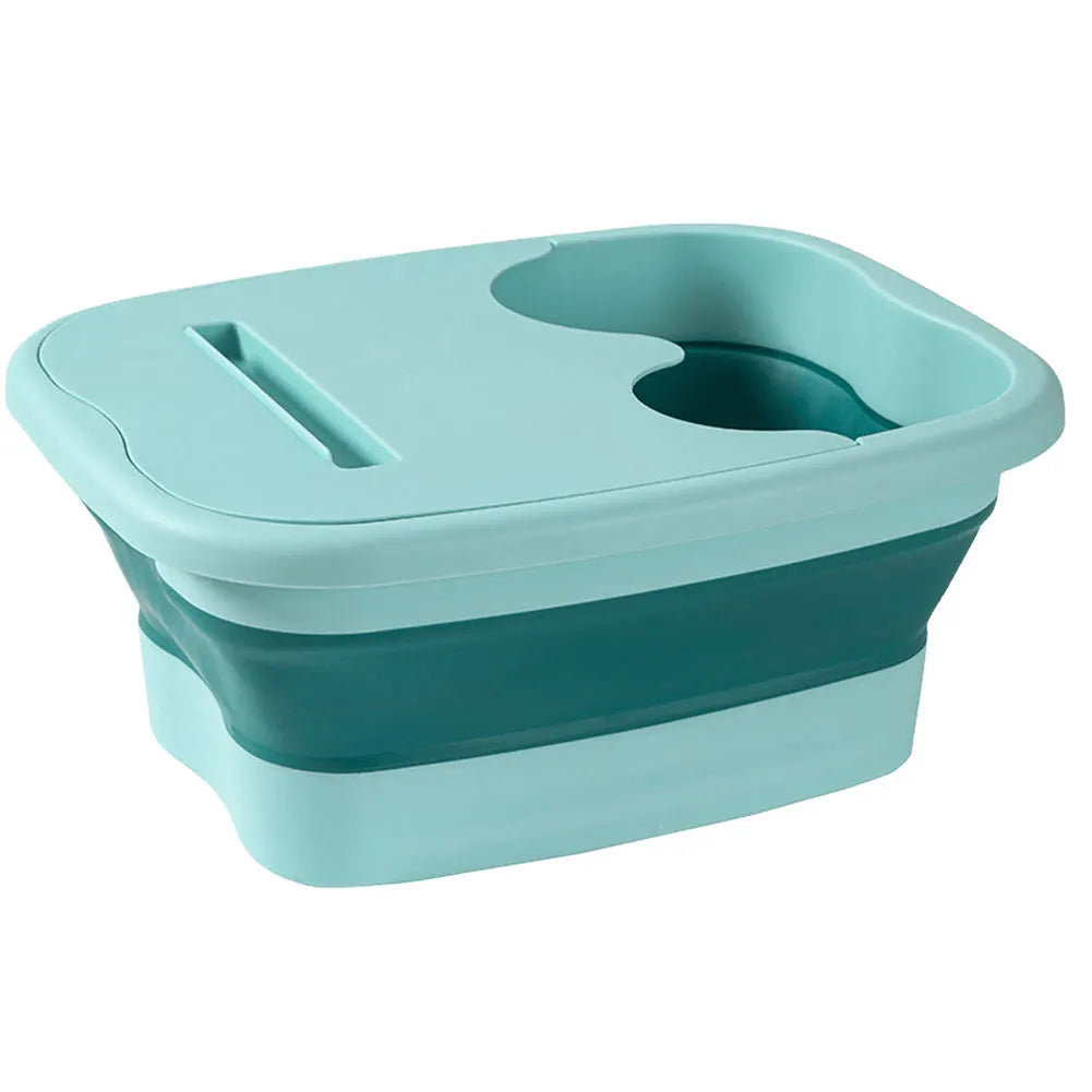 Collapsible Foot Soak Bucket in Green with Raised Massage Dots, Listed 40 x 32 x 17cm PP TPR Basin and With or Without Lid Options for Home Foot Care