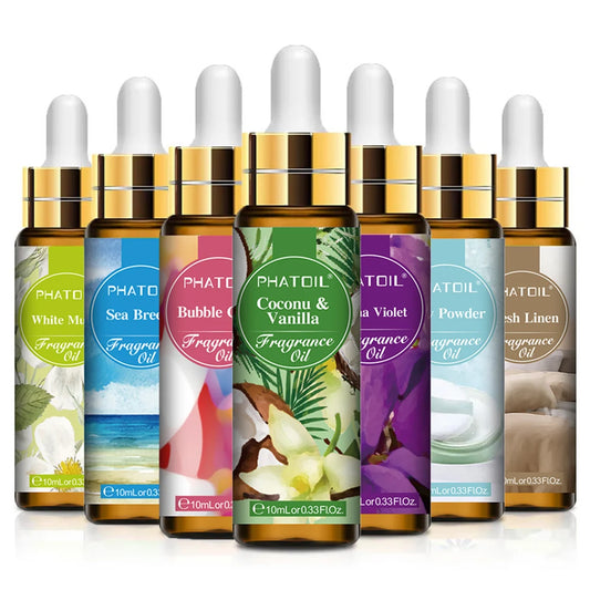 Fruit Fragrance Oil by PHATOIL, 10ml Single Scent Selection Including Strawberry, Peach, Mango, Coconut Vanilla and Fresh Linen for Home Fragrance