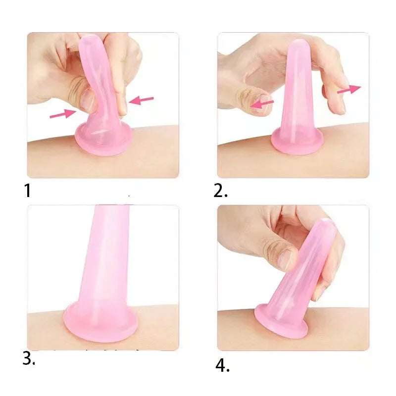 Facial Cupping Set with Four Listed Silicone Vacuum Cups, Pink or White Options for Adult Face Massage and At-Home Personal Care Routines
