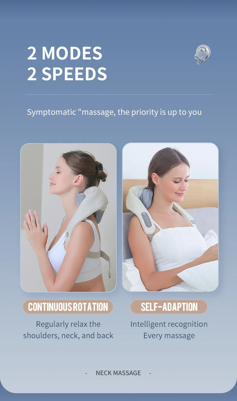 Rechargeable Neck and Shoulder Massage Shawl with Listed Two Modes, Adjustable Straps and Back Buckle, 20W or 26W Kneading Models in White, Grey and Brown Options