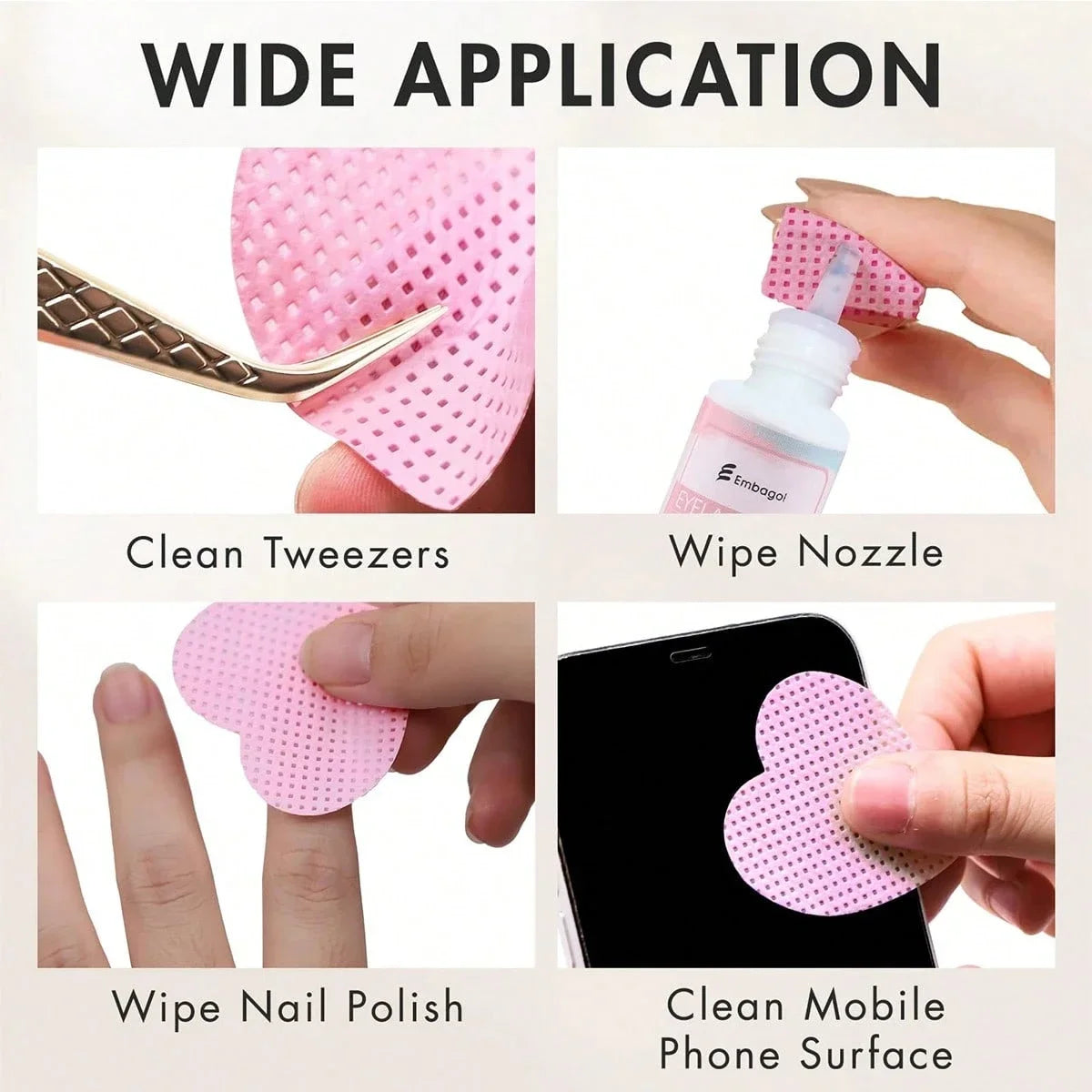 Boxed Nail Cleansing Wipes with Approximately 200 Three-Layer Nonwoven Pads, Heart or Square Shapes in Pink or White for Home and Salon Manicure Prep
