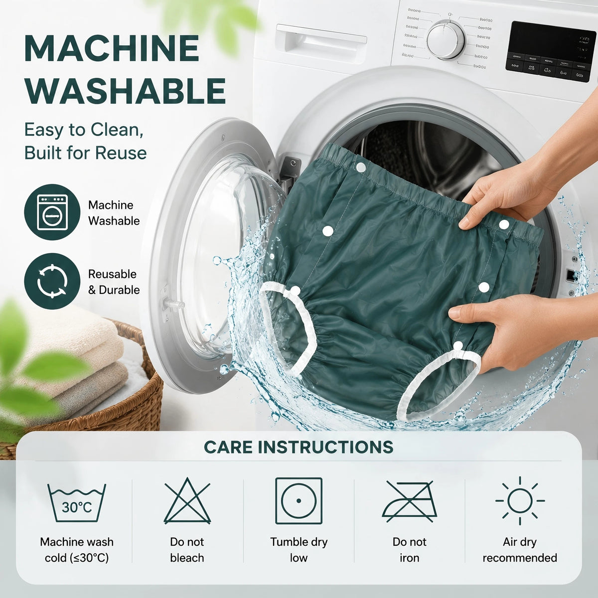 Side-Snap Adult Diaper Cover, Washable Reusable TPU Waterproof Overpants for Use with Disposable Diapers, L XL XXL Sizes and Five Finish Options