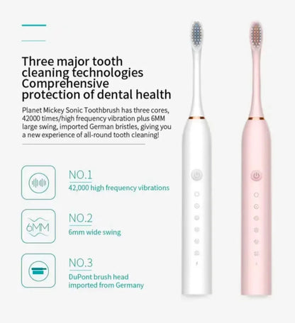 X3 Sonic Electric Toothbrush for Adults, USB Rechargeable Six-Mode Oral Care Brush with Two-Minute Brushing Cycle and 30-Second Zone Reminders