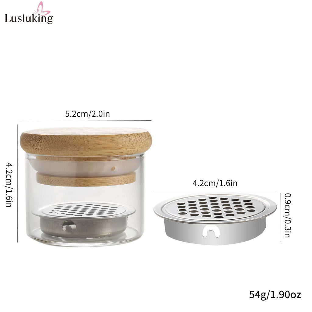 Nail Brush Cleaning Cup with Stainless Steel Mesh Base, Glass Manicure Tool Container for Brush Washing and Compatible Nail Drill Bit Cleaning