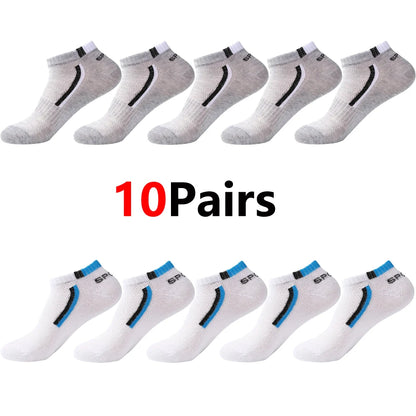 Men's Mesh Ankle Socks in Polyester, Short Casual and Sports Style Multipacks with 5, 10, 20, 30 or 40-Pair Labels and Black, White, Gray or Mixed Options