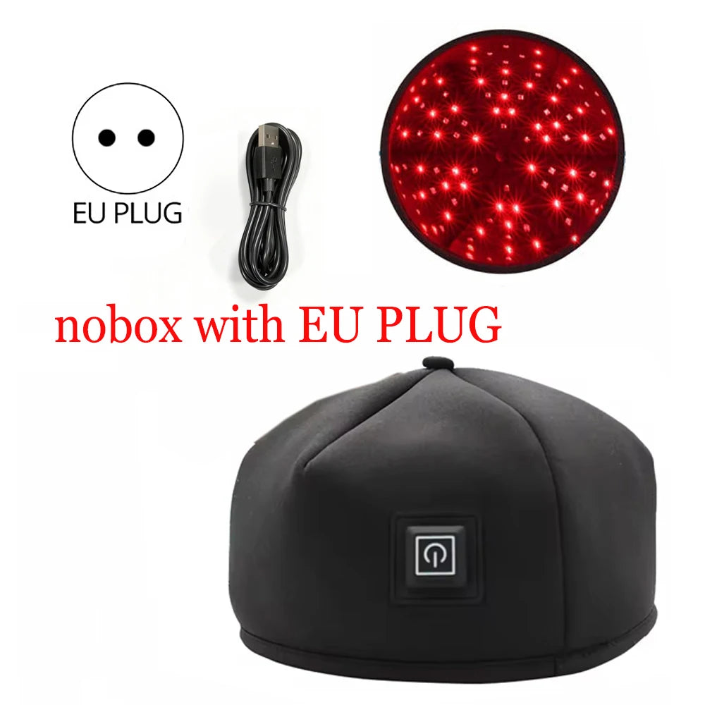 Red Light LED Cap with 120 Listed LEDs, 660nm and 830nm Wavelengths, Three Pulse Settings and US, EU, UK or AU Plug Labels with Box Options
