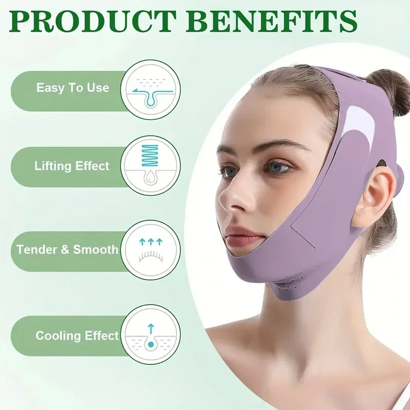 Face Lift Band with Graphene Fiber, Washable Reusable Chin and Jawline Beauty Strap for At-Home Personal Care in Green or Purple