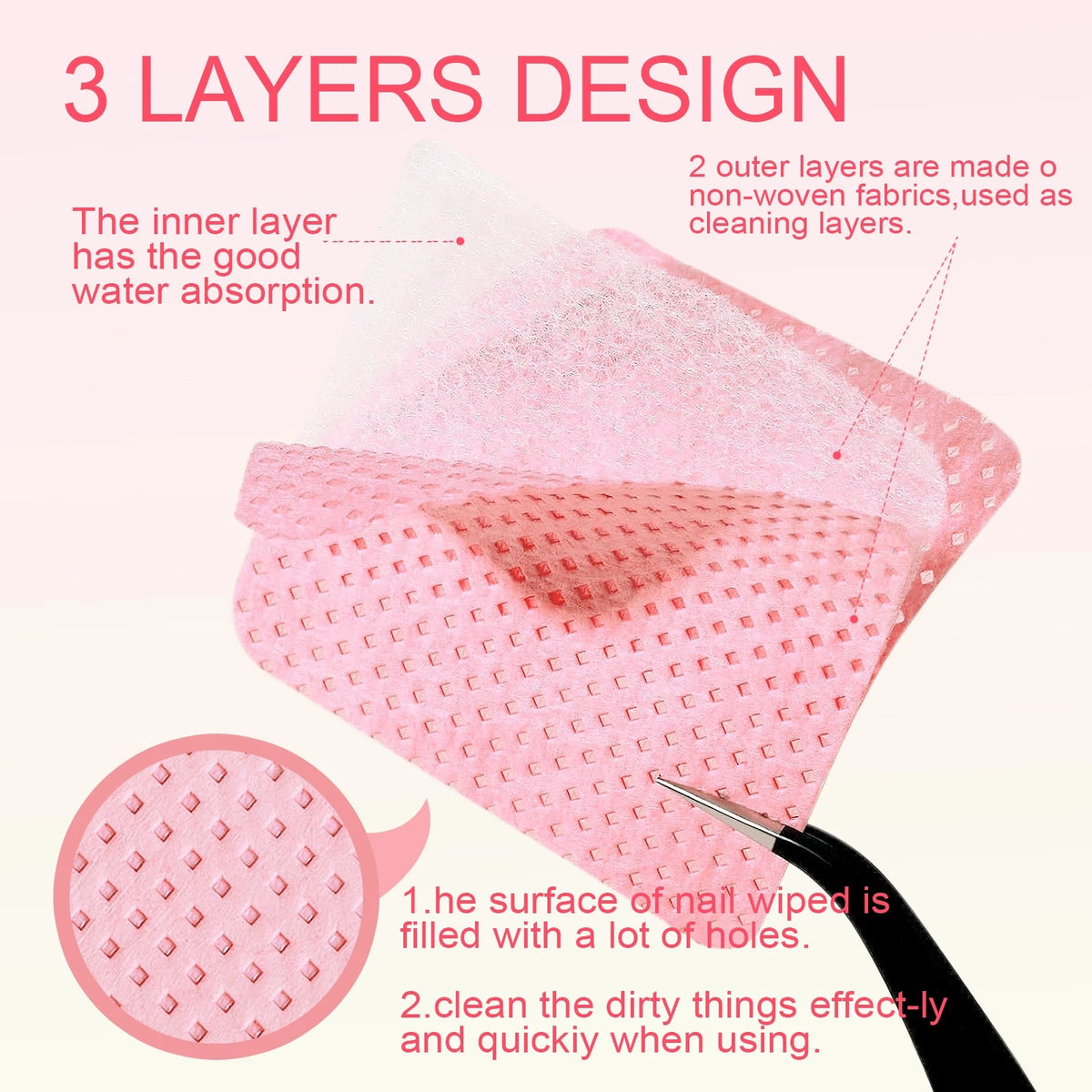 Nail Cleaning Pad Refills with Listed 1080-Piece Quantity and Lint-Free Cotton Reference, A1 to A7 Options for Home and Salon Manicure Supplies