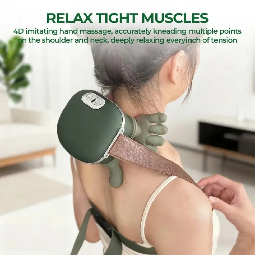 Kneading Neck and Shoulder Massager in Green with USB Type-C Option, Wireless Massage Shawl and Brushless Motor References for Adult Comfort Routines