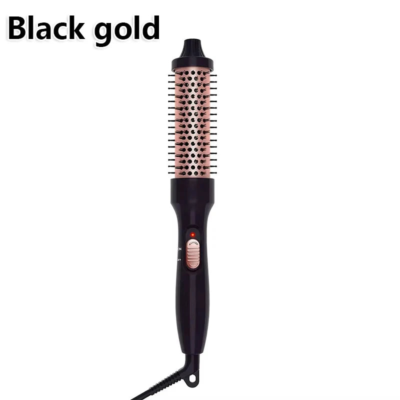 Thermal Round Hair Brush with Listed 32mm Barrel, PTC Heating and Ceramic Tourmaline References, Black Gold Styling Tool with EU or US Plug Options