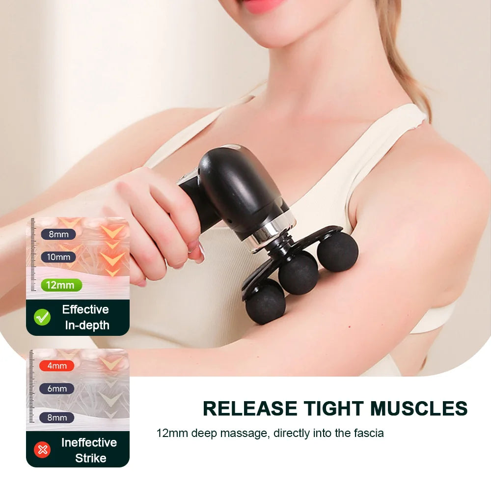 Detachable Long-Handle Massage Gun with Six Intensity Levels, Listed 1800mAh Battery and 15-Minute Timer in Black, Grey or White for Adult Home Relaxation