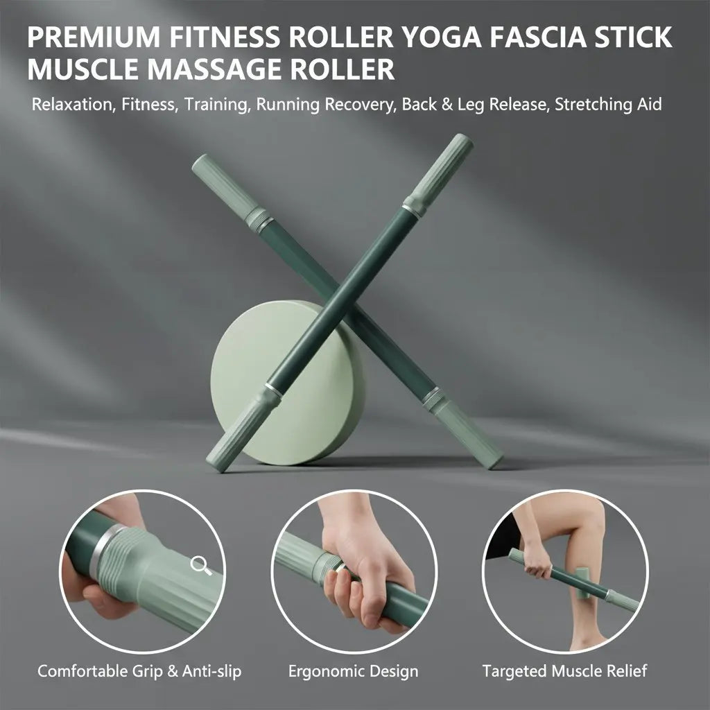 Yoga Fascia Massage Stick, 57cm Extended Handheld Muscle Roller in Green or Purple for Adult Fitness and Gentle Leg Massage Routines at Home