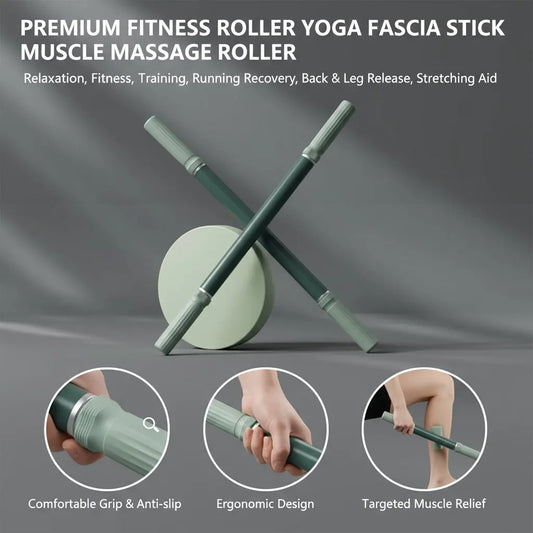 Yoga Fascia Massage Stick, 57cm Extended Handheld Muscle Roller in Green or Purple for Adult Fitness and Gentle Leg Massage Routines at Home