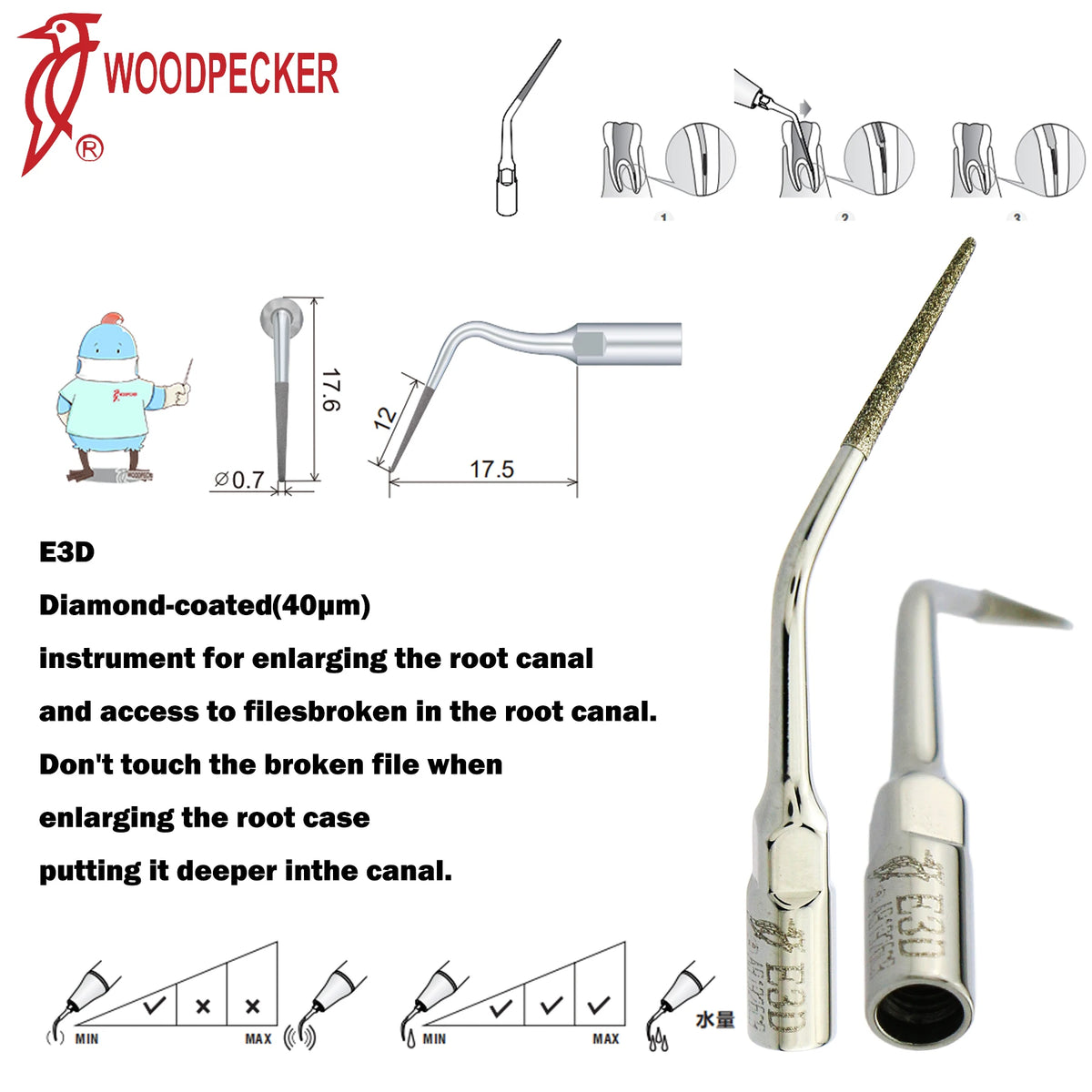 Ultrasonic Scaler Handpiece and Tip Options by Woodpecker, HW-5L LED Handpiece or P, E and G Series Tips for Compatible Dental Equipment