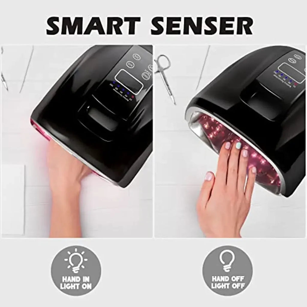 Cordless UV LED Nail Lamp with Mirror Bottom, 45 LEDs and Four Timer Settings, Rechargeable Manicure Light in Gold, Black or White with Plug Options