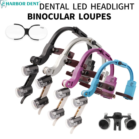 Headband Dental Loupes with LED Light, Binocular Magnifier in 2.5X or 3.5X Options with US or EU Selections and Four Colors for Professional Use