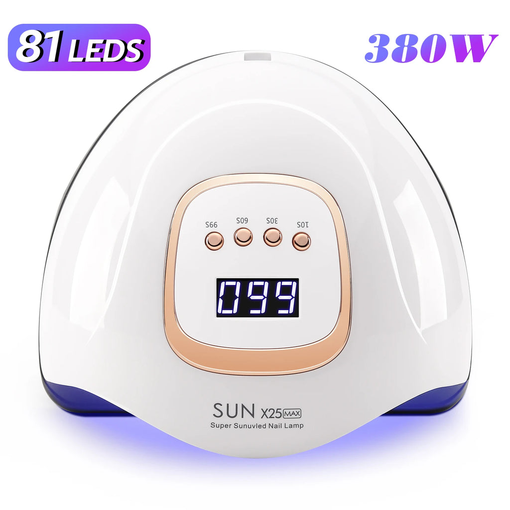 Gel Nail Curing Lamp with Four Timers, Auto Sensor and Removable Tray, Listed 81-LED SUN X25 MAX Specifications and X23, X25, X26 or X27 Options