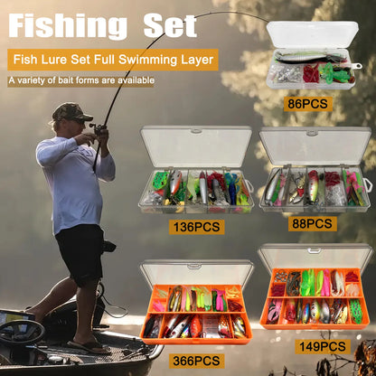 Fishing Lure Kit for Trout, Pike and Bass, Multi-Lure Tackle Selection with Layered Box Reference and Six Model Options for Recreational Angling Trips