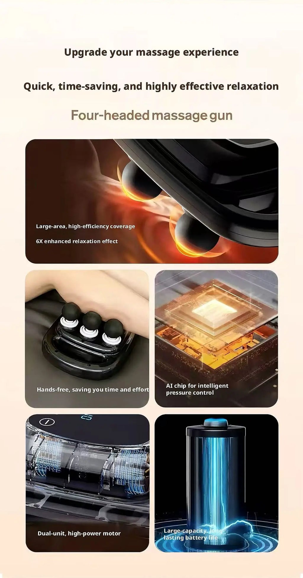 Six-Head Oscillating Massage Gun in Black, Portable Personal-Care Muscle Massager for Manufacturer-Approved At-Home Relaxation and Adult Gift Ideas