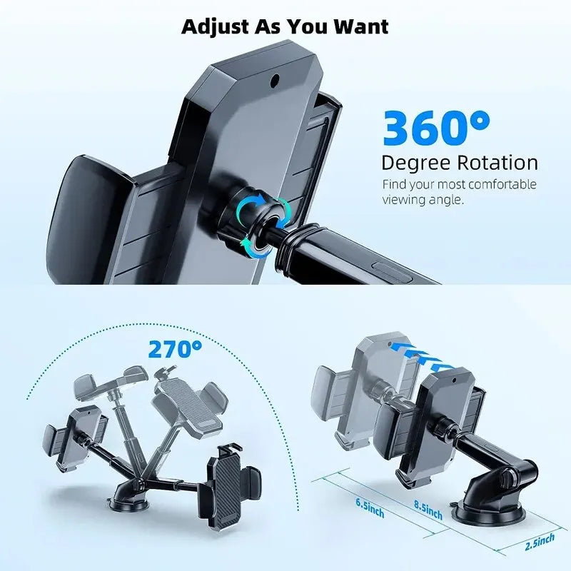 Suction Cup Car Phone Mount for Compatible Dashboard or Windshield Placement, Adjustable Smartphone Holder with Separate Air Vent Style Option