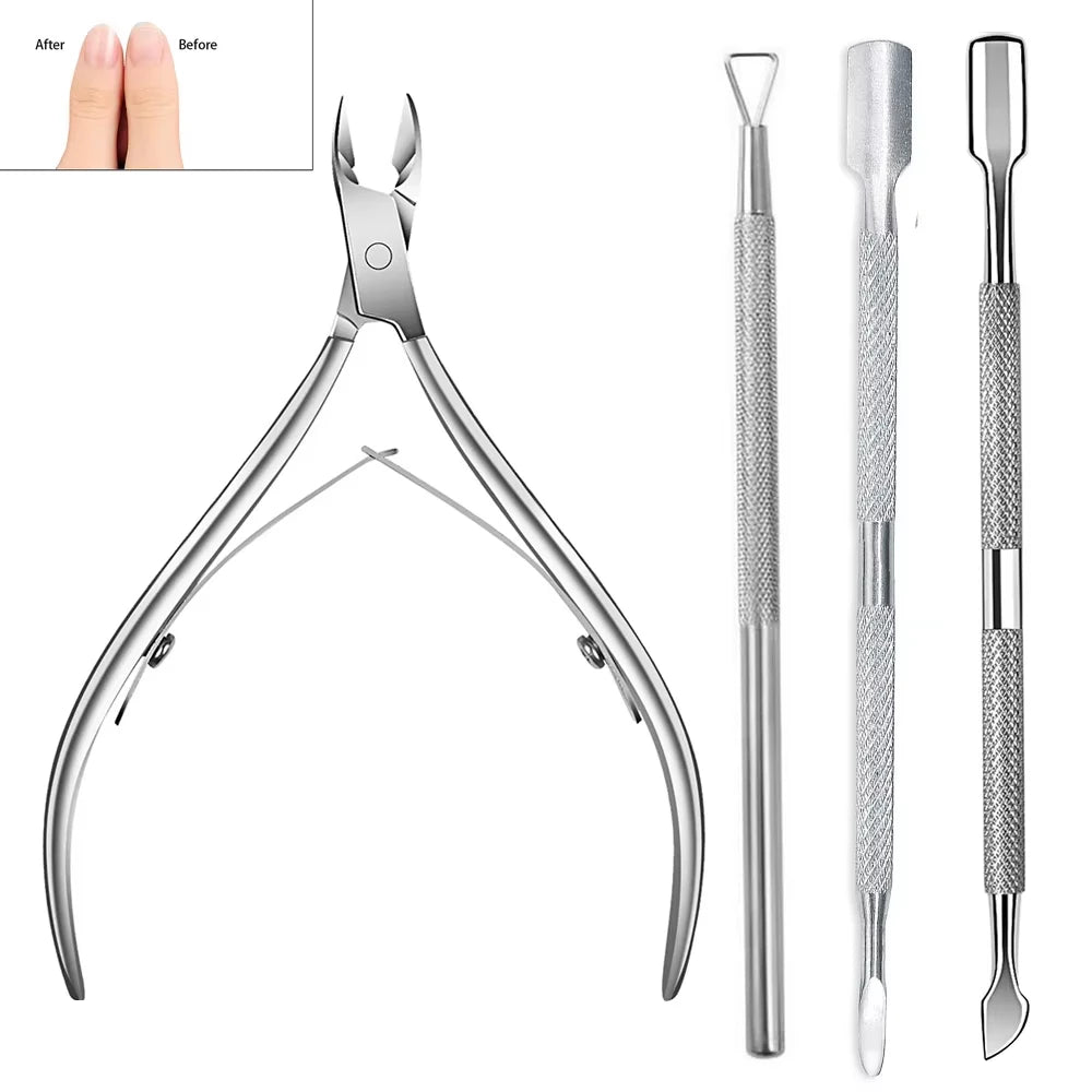 Stainless Steel Cuticle Pliers by LINMANDA, Silver Manual Manicure Tools with 2, 3 or 4-Piece Set Labels and A-D Options for Adult Nail Care