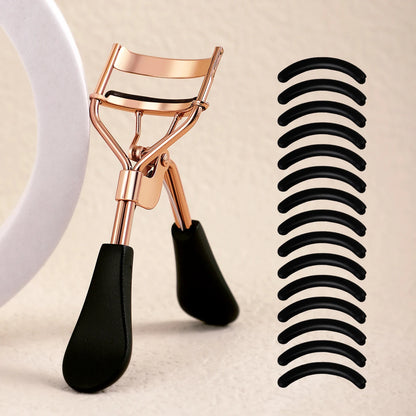Stainless Steel Eyelash Curler with 15 Silicone Pads, Portable Lash Curling Tool in Seven Color Options for Everyday Makeup and Travel Beauty Kits