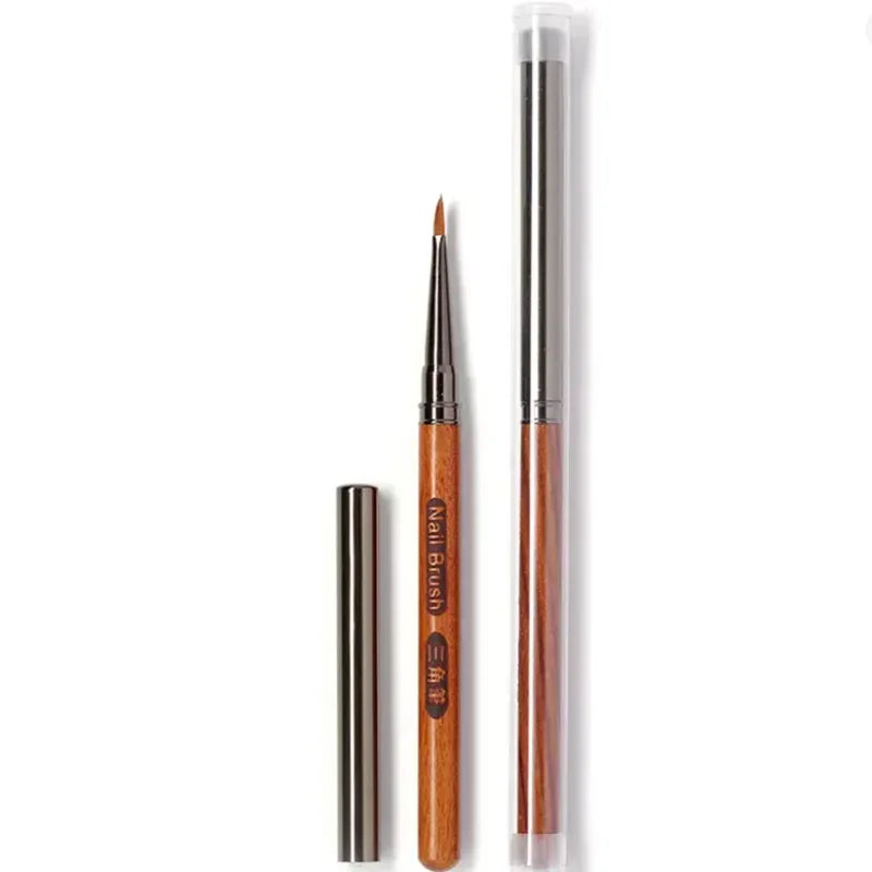 Wood Handle Nail Art Brush with Extended Bristles, Protective Metal Cap and PVC Storage Tube for Gel Application, Shaping and DIY Manicure