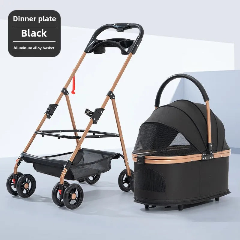 Folding Pet Stroller with Detachable Carrier, Listed 30lb Capacity and Easy Lock Canopy, Size M in Five Colors for Suitable Dogs and Cats on Neighborhood Outings