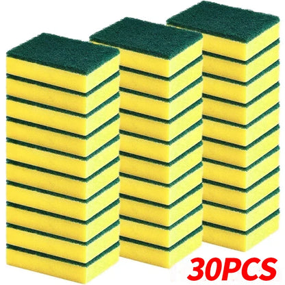 Yellow and Green Dish Sponges with Fiber Scouring Pads, Double-Sided Kitchen Cleaning Sponges in 10, 30 or 50-Piece Packs for Compatible Tableware and Pots