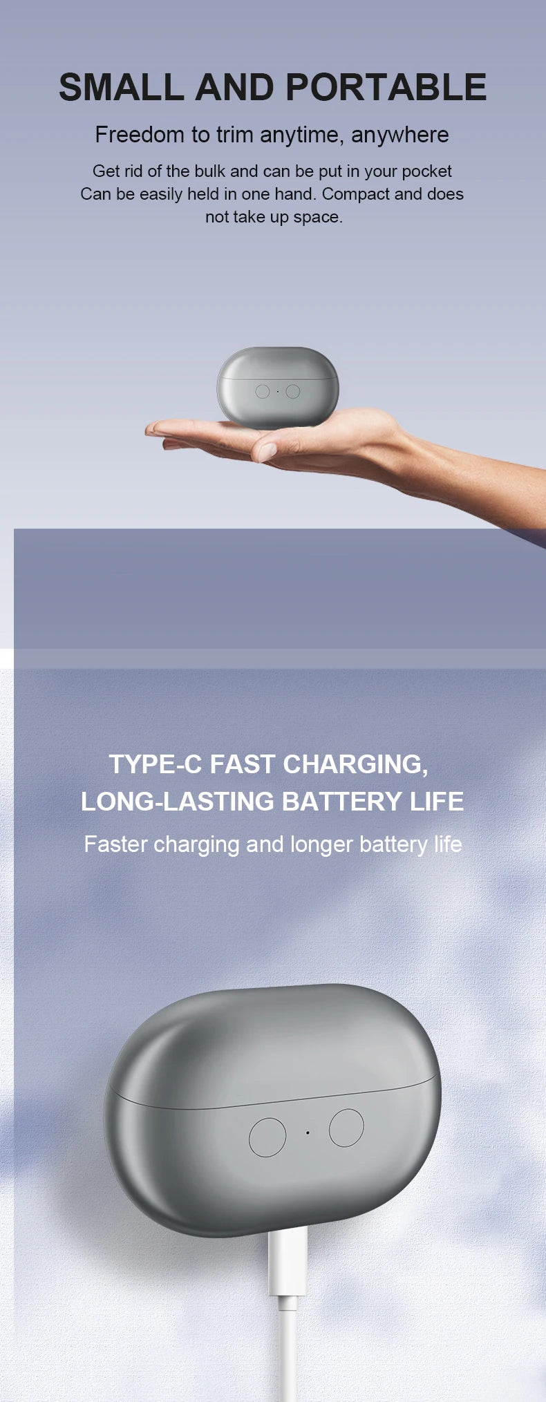 Mini Electric Nail Clipper with Rechargeable Type-C Charging, Automatic Sensing Light, Debris Compartment and Flat or Pointed Polishers for Home Nail Care