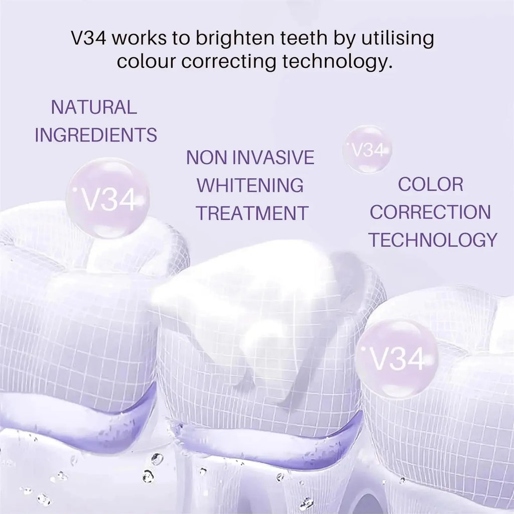 V34 Purple Toothpaste Serum with Color-Correcting Concept, 1-Piece, 2-Piece or Seven-Piece Box Options for Label-Guided Adult Oral Care Routines
