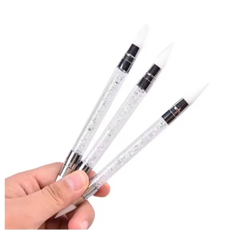Double-Head Silicone Nail Art Pen Set of 2 by Beechip, White Carving and Dotting Tools for Flower Sculpting, Embossing and DIY Manicure Designs