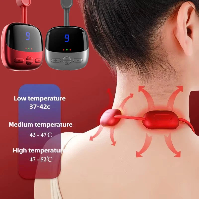 Pendant-Style Heated Neck Massager with Four Low-Frequency Modes, 15 Intensity Levels, Three Heat Settings and LED Display in Gray or Red