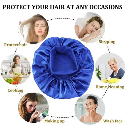 Satin Hair Bonnet with Wide Elastic Band, Single Sleep Cap in Thirteen Colors for Long or Short Hair, Nighttime Routines, Makeup and Face Washing