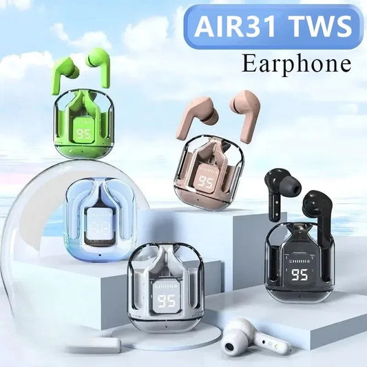 T2 Wireless Bluetooth Earphones with LED Power Display and Built-In Microphone, Transparent-Style In-Ear Audio Design in Five Colors for Music and Calls