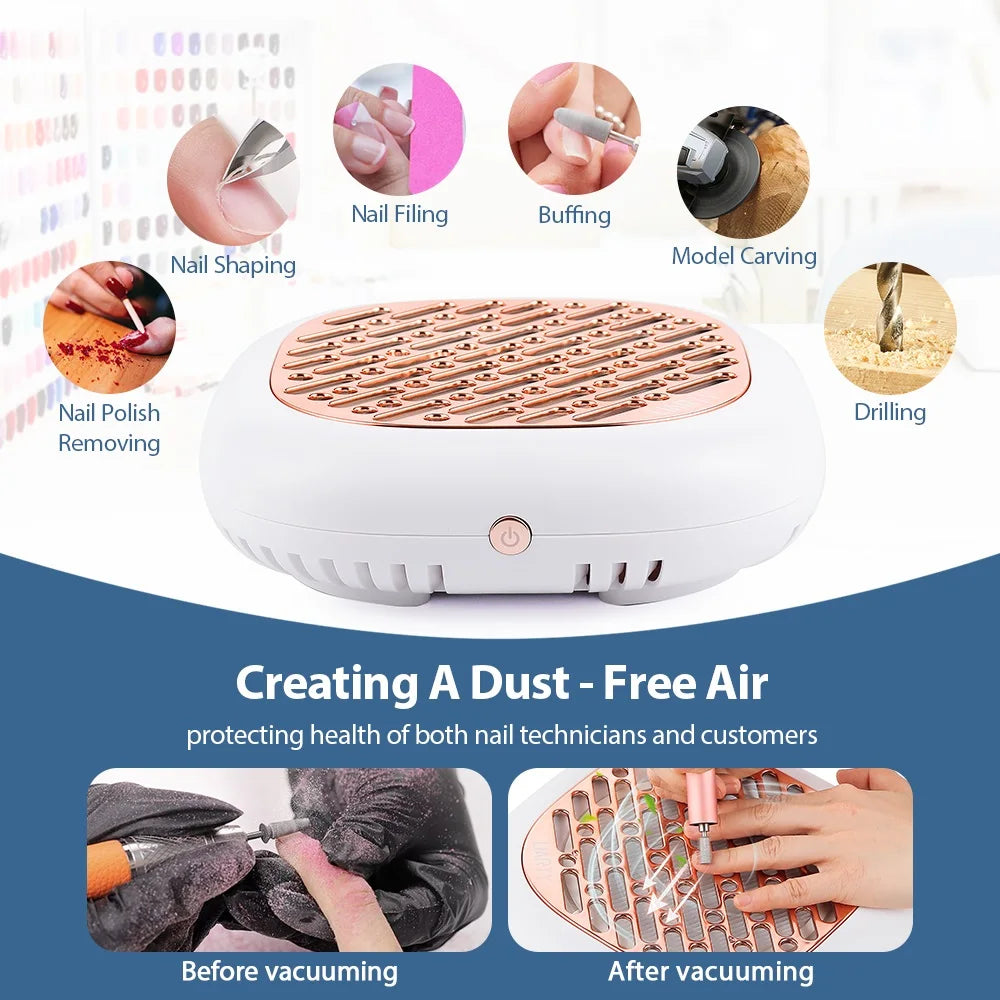Two-Filter Nail Dust Collector with ABS Body, Adjustable Suction and Listed 23 x 22.5 x 6.9cm Size, Grey, Rose, Silver or Pink Manicure Vacuum Options