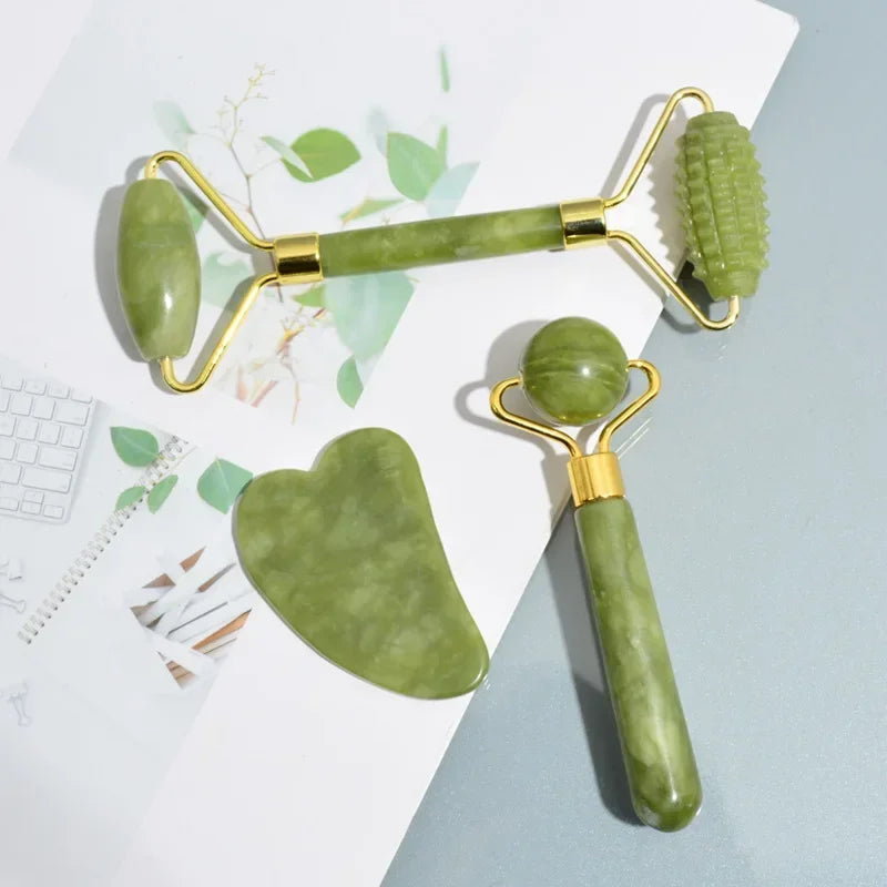 Jade Roller and Gua Sha Tool Options for Facial and Neck Massage, Manual Skincare Accessories in Individual Styles and Color-Labeled Sets for Adult Self-Care