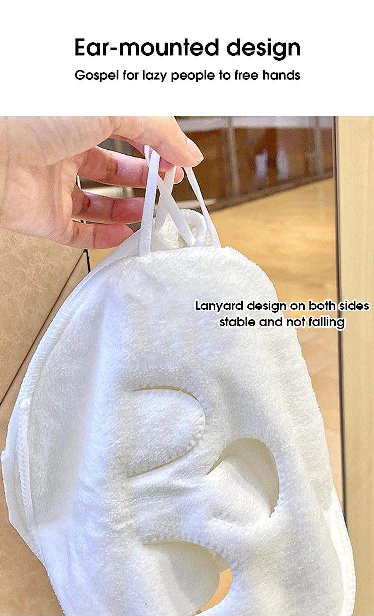 Face Compress Towel with Ear-Hanging Design, Single-Hole or Three-Hole Facial Cloth Options for Instruction-Guided Warm or Cool Wet Skincare Routines