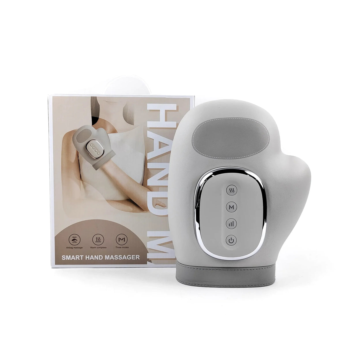 Air Compression Hand Massager with 13 TPU Airbags, Three Modes and Five Pressure Levels, Gray Wireless Heated Device for Adult Palm and Finger Relaxation