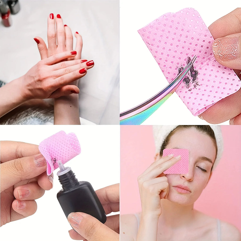 Lint-Free Nail Wipes for Gel Cleansing and Nail Polish Removal, Pink or White Manicure Pads in 20 to 600 Piece Packs with Bottle Options