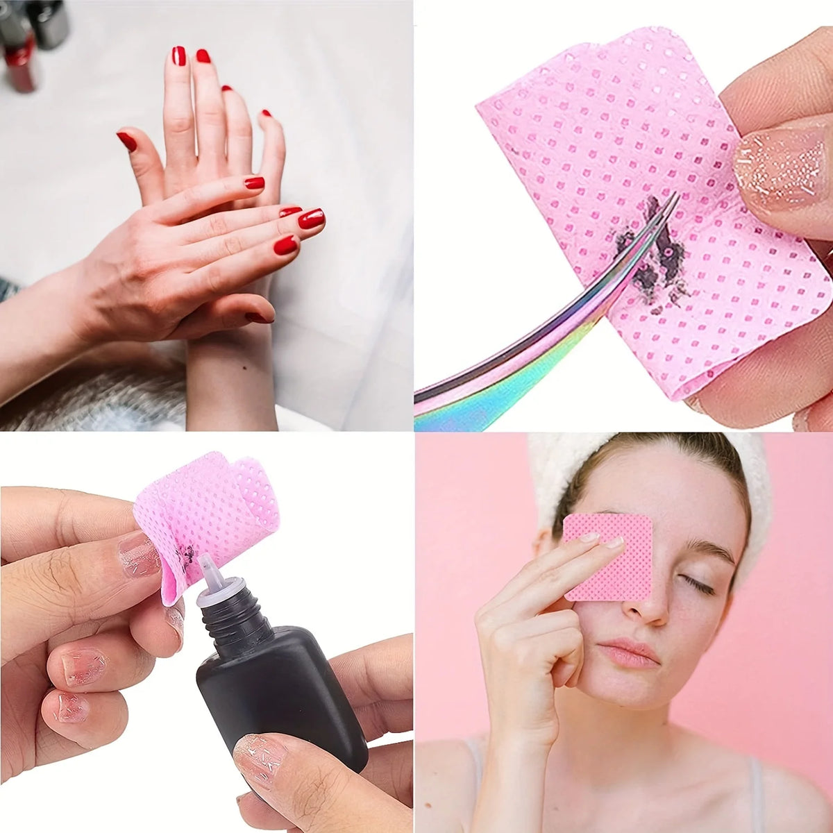 Lint-Free Nail Wipes for Gel Cleansing and Nail Polish Removal, Pink or White Manicure Pads in 20 to 600 Piece Packs with Bottle Options