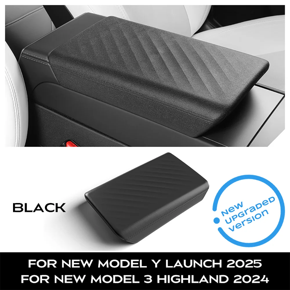TPE Center Console Armrest Cover by TEKSY for Listed Tesla Model 3 Highland 2024–2026 and Model Y Juniper 2025–2026, Black, White and NEW Version Options