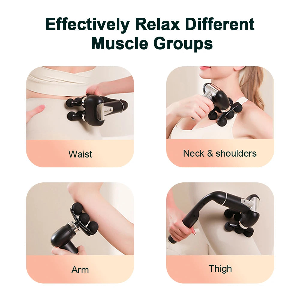 Detachable Long-Handle Massage Gun with Six Intensity Levels, Listed 1800mAh Battery and 15-Minute Timer in Black, Grey or White for Adult Home Relaxation